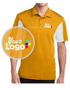 Sport-Tek S/S Side Blocked Micropique Wicking Custom Golf Shirt, color: Gold/White