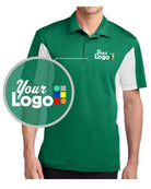 Sport-Tek S/S Side Blocked Micropique Wicking Custom Golf Shirt, color: Kelly Green/White