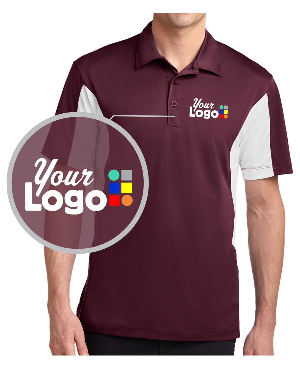 Sport-Tek S/S Side Blocked Micropique Wicking Custom Golf Shirt, color: Maroon/White