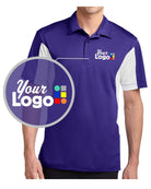 Sport-Tek S/S Side Blocked Micropique Wicking Custom Golf Shirt, color: Purple/White