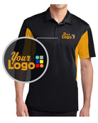 Sport-Tek S/S Side Blocked Micropique Wicking Custom Golf Shirt, color: Black/Gold