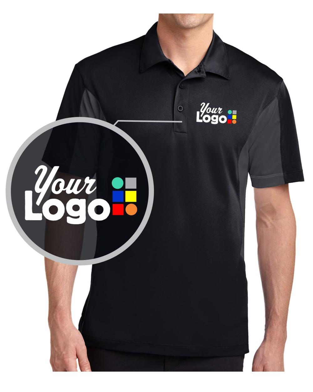 Sport-Tek S/S Side Blocked Micropique Wicking Custom Golf Shirt, color: Black/Iron Grey