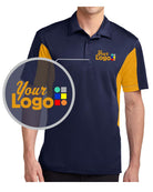 Sport-Tek S/S Side Blocked Micropique Wicking Custom Golf Shirt, color: True Navy/Gold