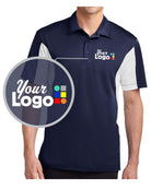 Sport-Tek S/S Side Blocked Micropique Wicking Custom Golf Shirt, color: True Navy/White