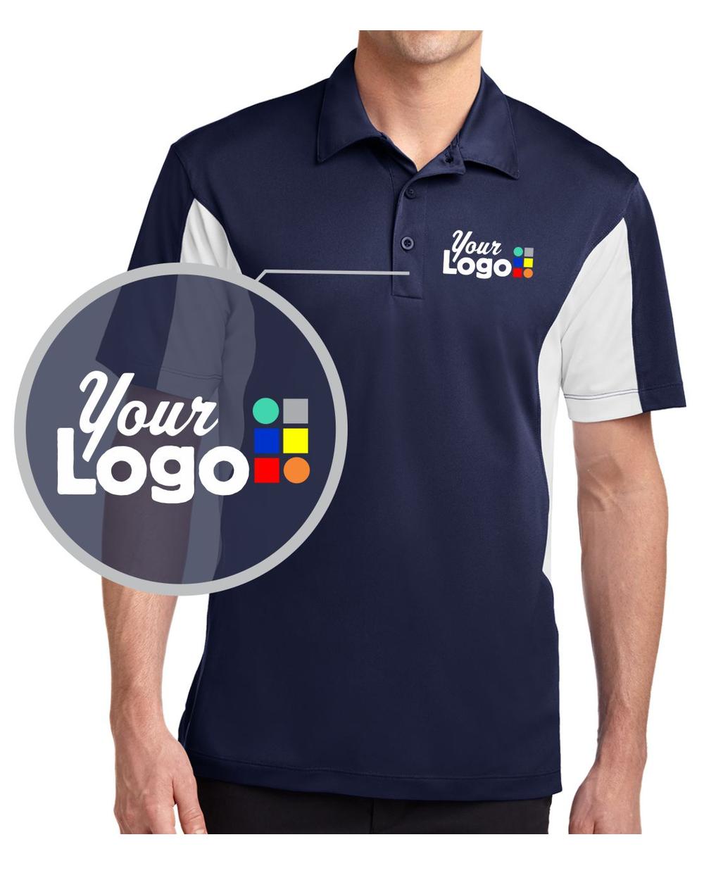 Sport-Tek S/S Side Blocked Micropique Wicking Custom Golf Shirt, color: True Navy/White