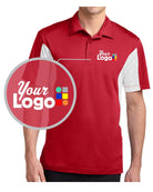 Sport-Tek S/S Side Blocked Micropique Wicking Custom Golf Shirt, color: True Red/White
