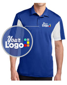 Sport-Tek S/S Side Blocked Micropique Wicking Custom Golf Shirt, color: True Royal/White