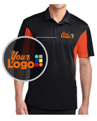 Sport-Tek S/S Side Blocked Micropique Wicking Custom Golf Shirt, color: Black/Deep Orange
