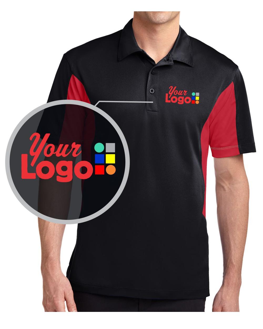 Sport-Tek S/S Side Blocked Micropique Wicking Custom Golf Shirt, color: Black/True Red