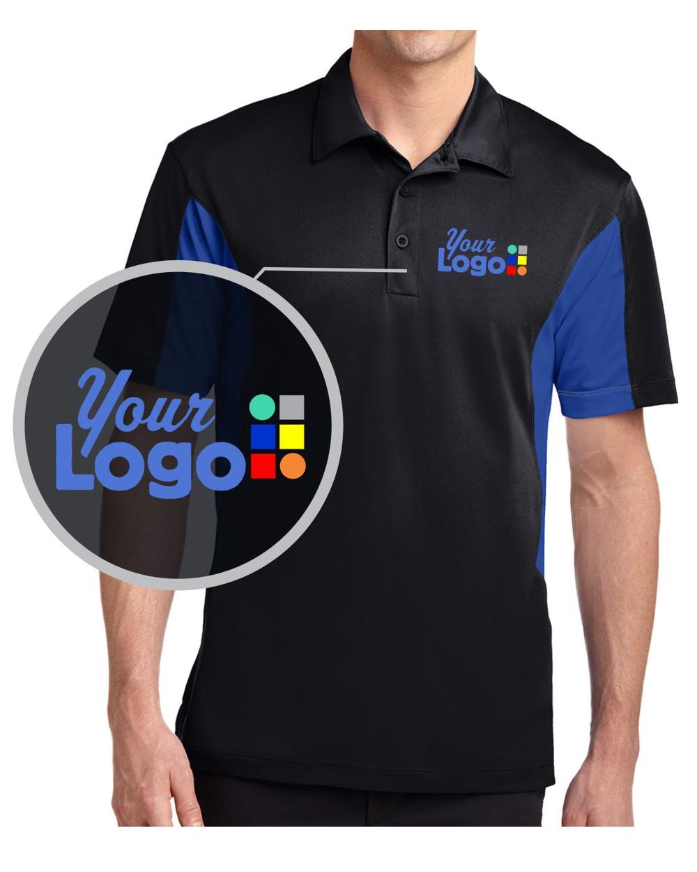 Sport-Tek S/S Side Blocked Micropique Wicking Custom Golf Shirt, color: Black/True Royal