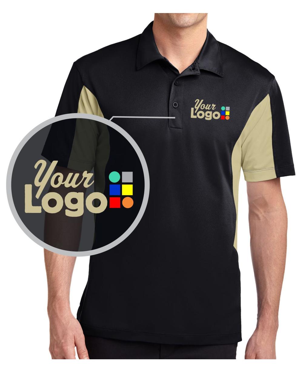 Sport-Tek S/S Side Blocked Micropique Wicking Custom Golf Shirt, color: Black/Vegas Gold