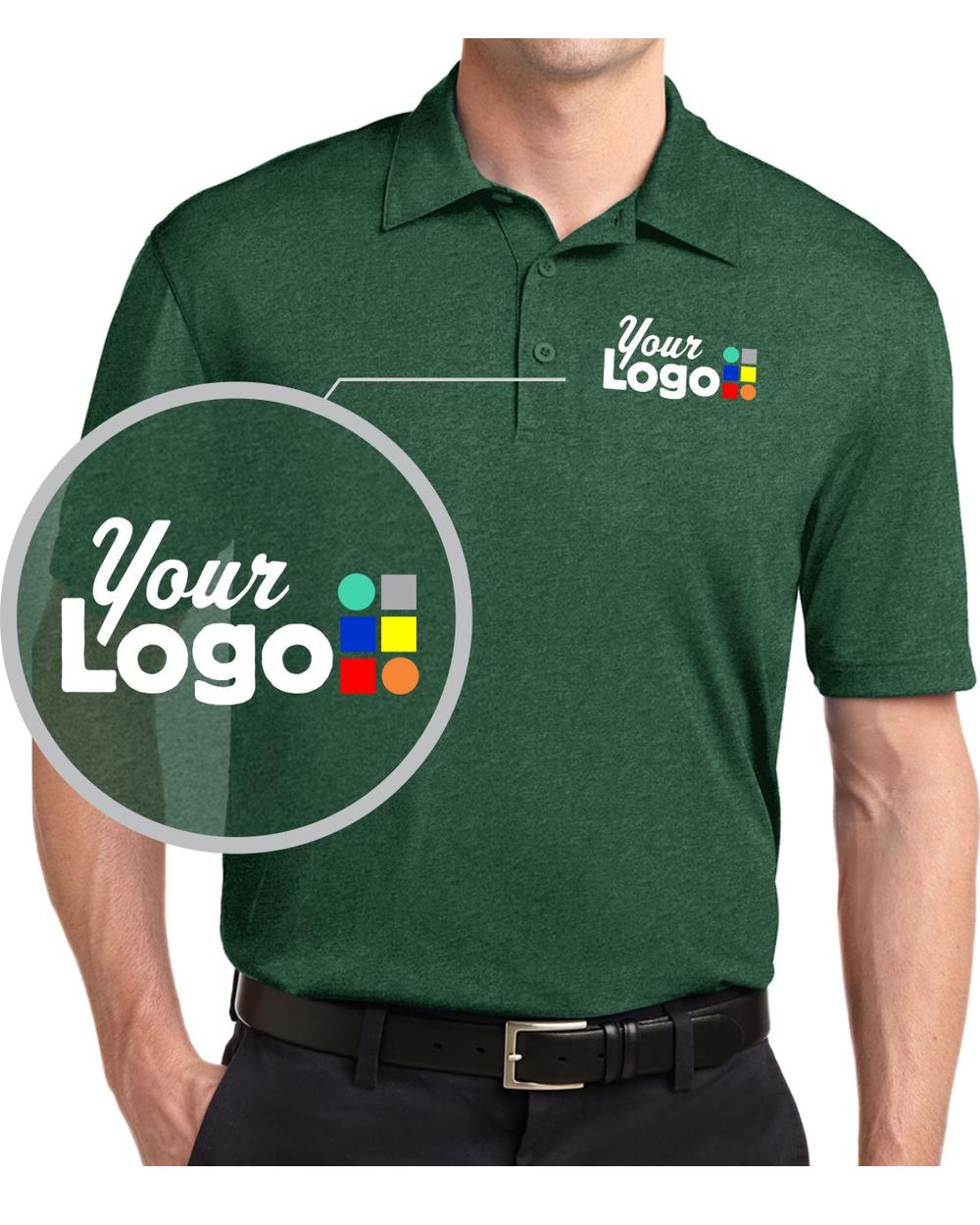 Sport-Tek S/S Heather Contender Custom Golf Shirt, color: Forest Green Heather