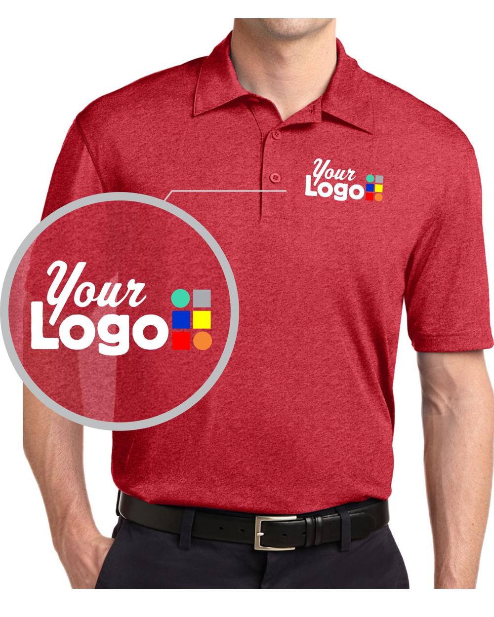 Sport-Tek S/S Heather Contender Custom Golf Shirt, color: Scarlet Heather