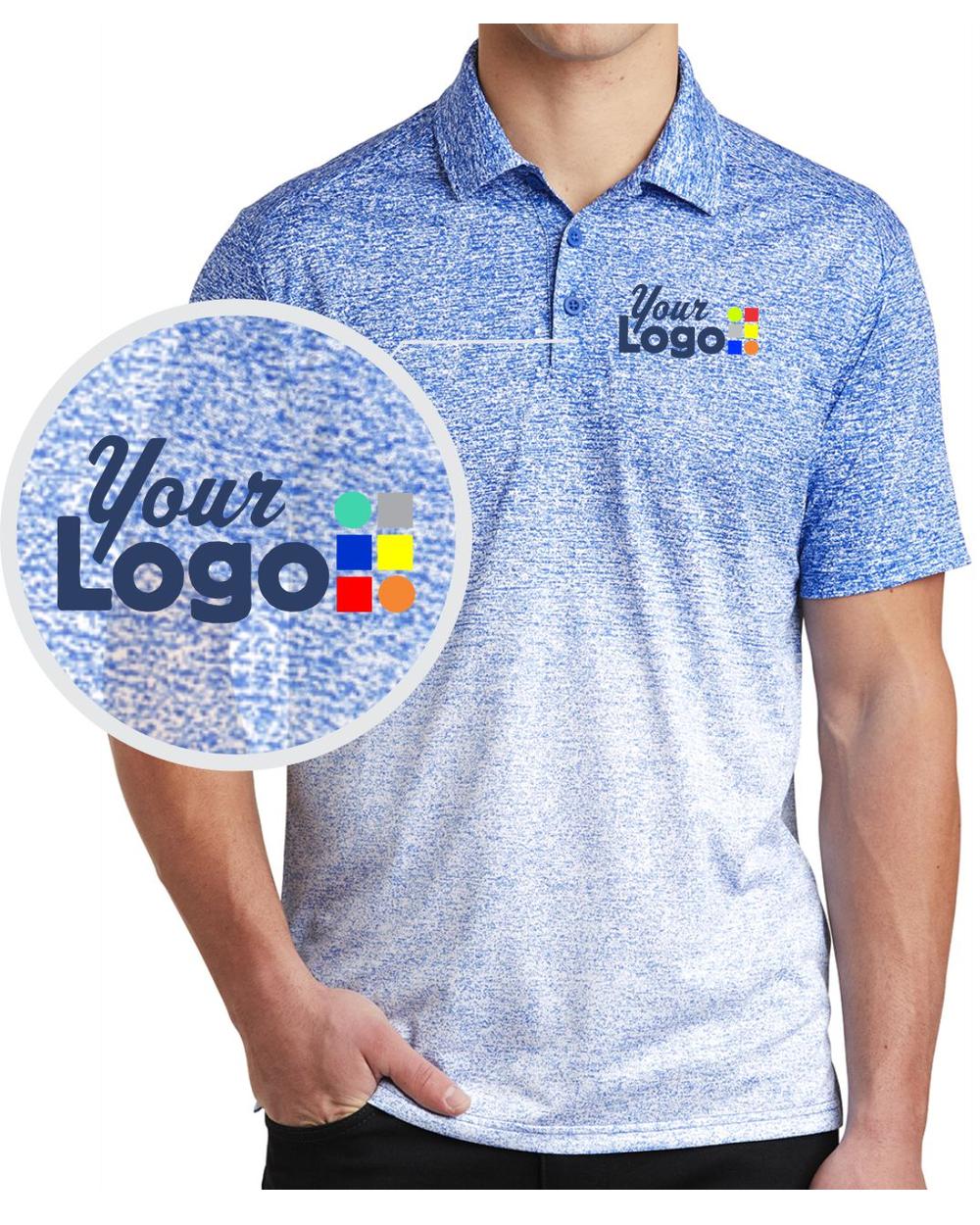 Sport-Tek S/S Ombre Heather Custom Golf Shirt, color: White/True Royal