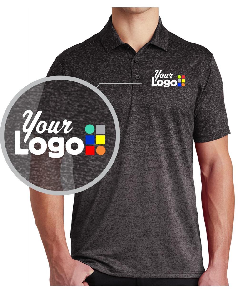 Sport-Tek S/S Ombre Heather Custom Golf Shirt, color: Iron Grey/Black
