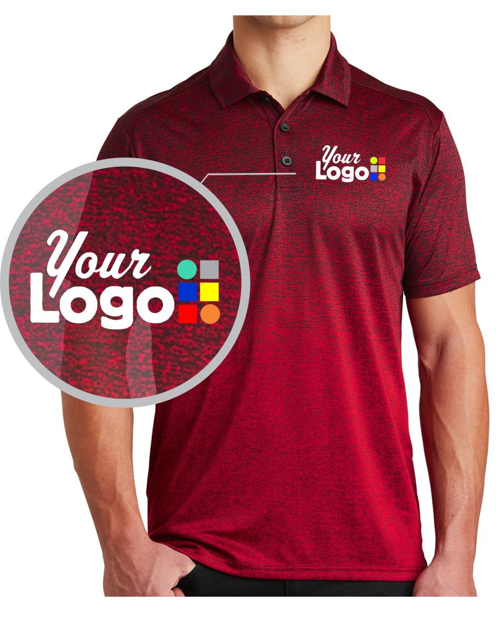 Sport-Tek S/S Ombre Heather Custom Golf Shirt, color: Deep Red/Black