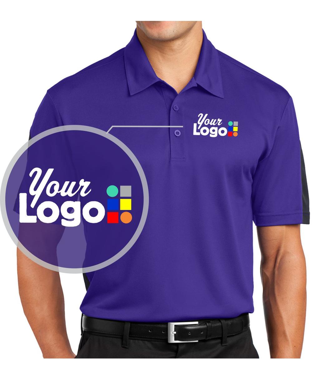 Sport-Tek S/S PosiCharge Active Textured ColorBlock Custom Golf Shirt, color: Purple/Grey