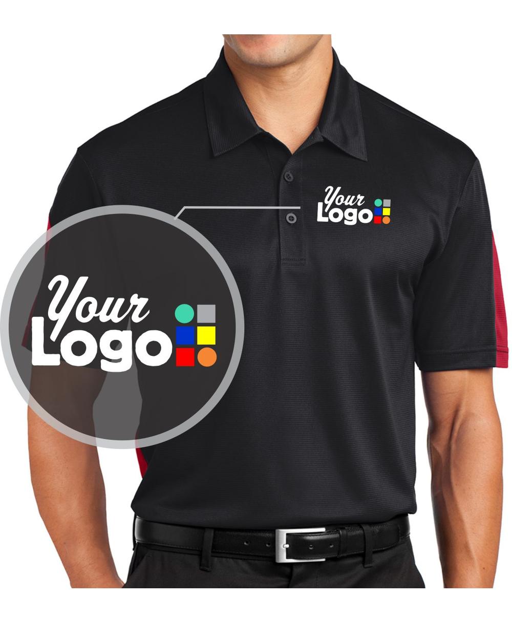 Sport-Tek S/S PosiCharge Active Textured ColorBlock Custom Golf Shirt, color: Black/True Red