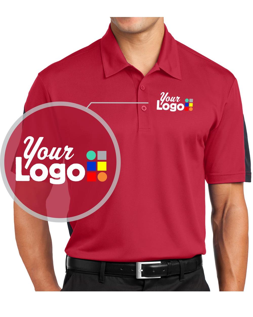 Sport-Tek S/S PosiCharge Active Textured ColorBlock Custom Golf Shirt, color: True Red/Grey