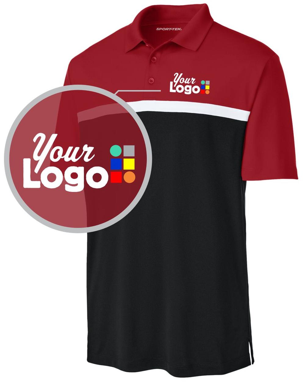 Sport-Tek S/S UV Micropique ColorBlock Custom Golf Shirt, color: Deep Red/Black/White