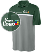 Sport-Tek S/S UV Micropique ColorBlock Custom Golf Shirt, color: Forest Green/Grey Concrete Heather/White