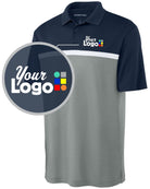 Sport-Tek S/S UV Micropique ColorBlock Custom Golf Shirt, color: True Navy/Grey Concrete Heather/White