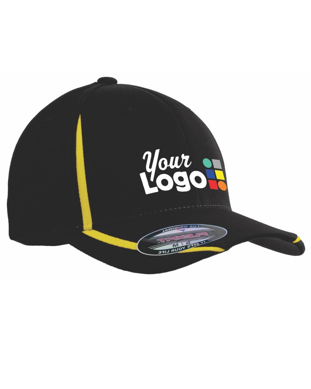 Sport-Tek Performance ColorBlock Custom Cap, color: Black/Gold