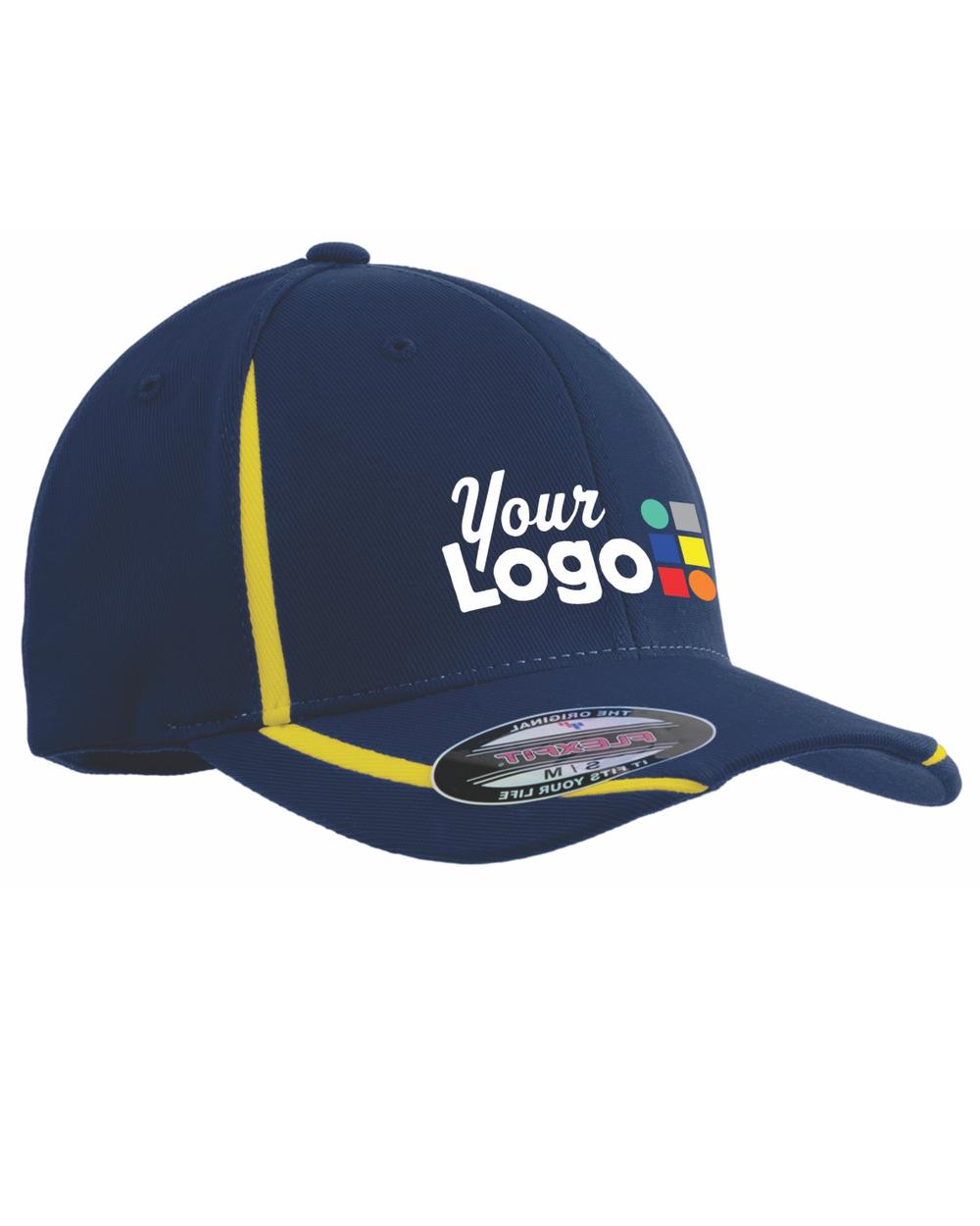 Sport-Tek Performance ColorBlock Custom Cap, color: True Navy/Gold