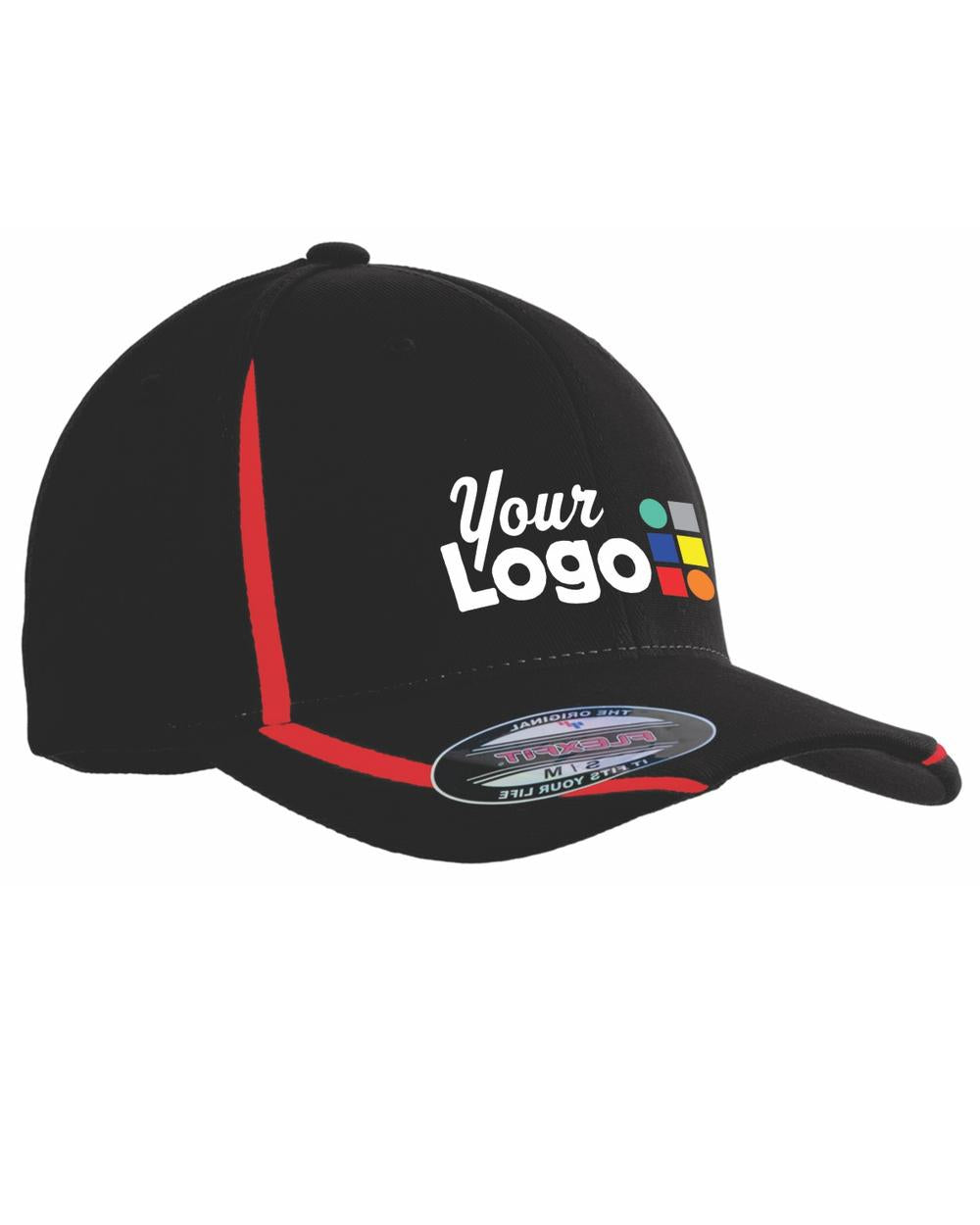 Sport-Tek Performance ColorBlock Custom Cap, color: Black/True Red