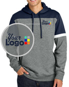 Sport-Tek Drive Fleece ColorBlock Custom Hoodie, color: True Navy/Vintage Heather