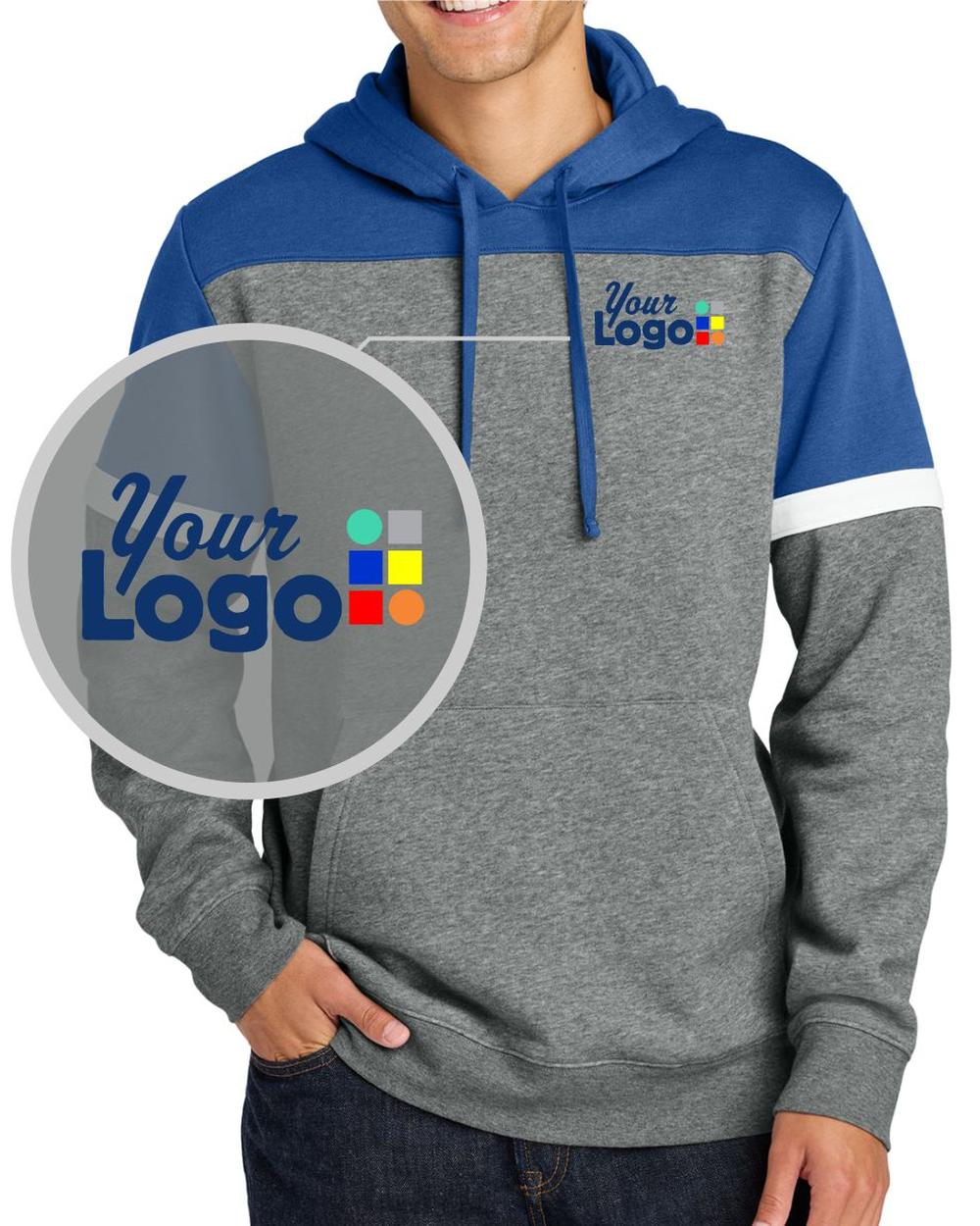 Sport-Tek Drive Fleece ColorBlock Custom Hoodie, color: True Royal/Vintage Heather