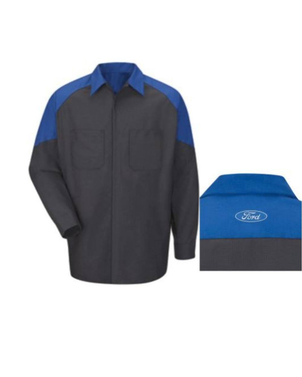 RedKap L/S Ford Technician Automotive Shirt, color: Charcoal/Royal