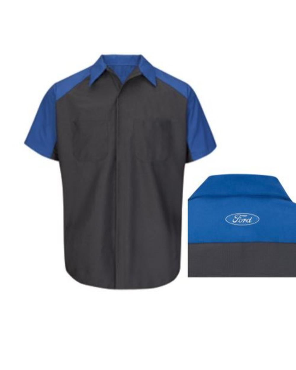 RedKap S/S Ford Technician Automotive Shirt, color: Charcoal/Royal