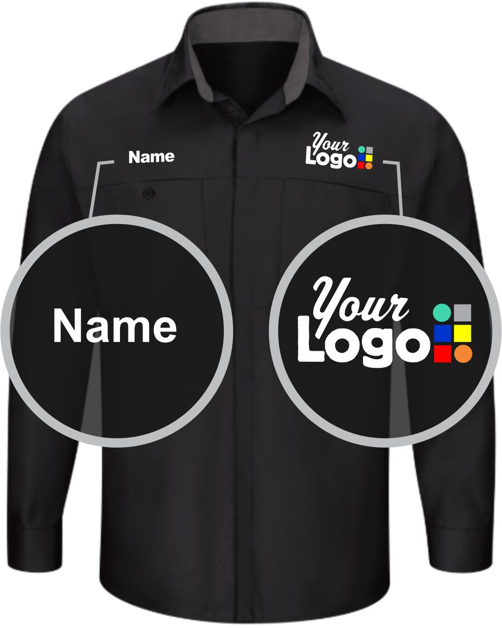 RedKap L/S Performance Plus Custom Work Shirt, color: Black/Charcoal