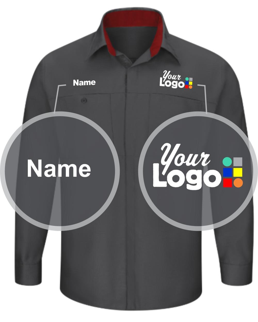 RedKap L/S Performance Plus Custom Work Shirt, color: Charcoal/Fireball Red