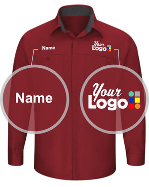 Men's Performance Plus Custom Work Shirt, color: Fireball Red/Charcoal