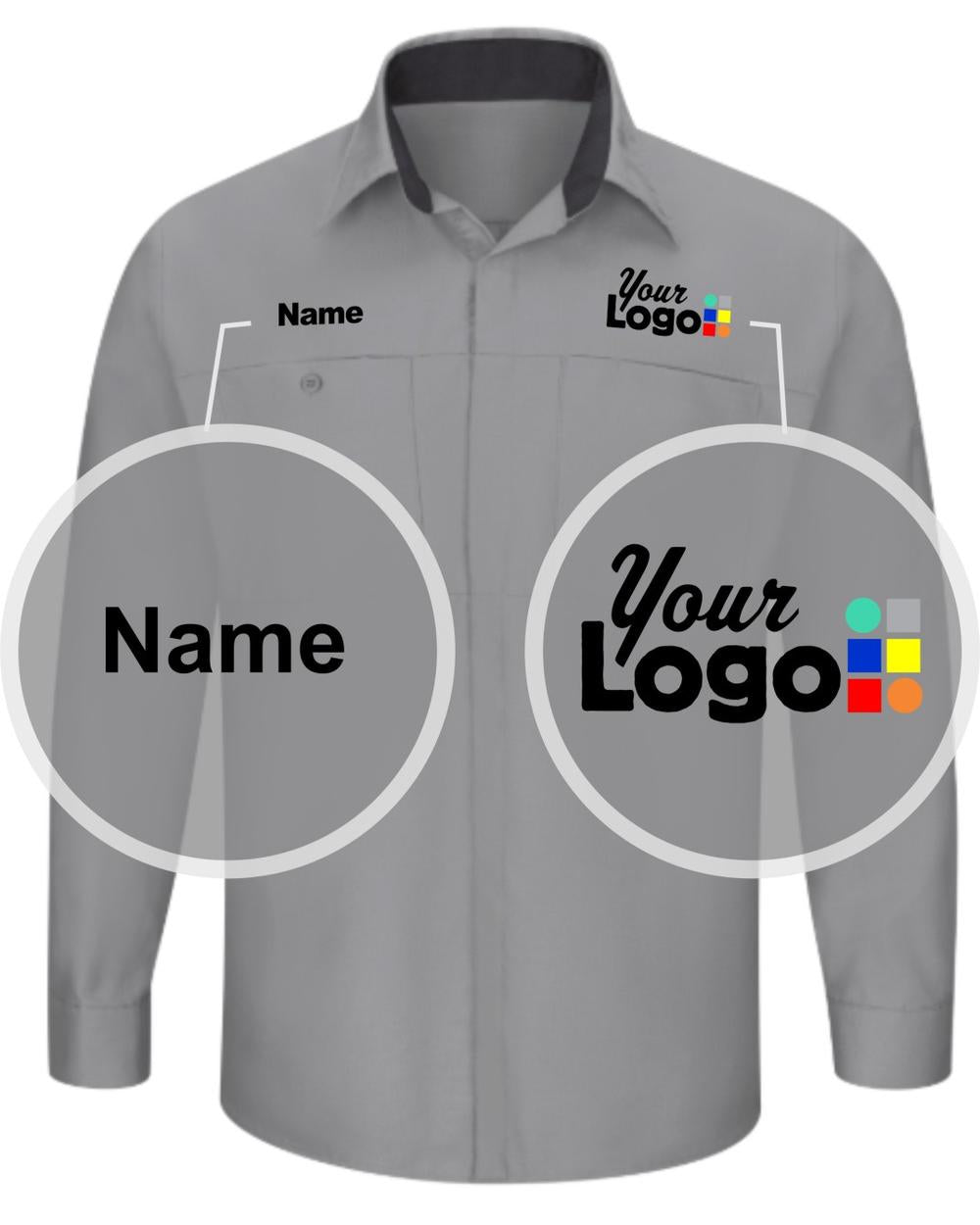 RedKap L/S L/S Performance Plus Custom Work Shirt, color: Light Grey/Charcoal