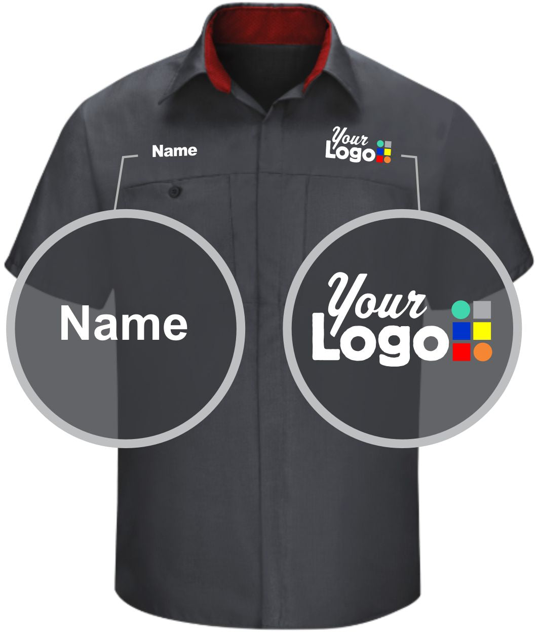 RedKap S/S Performance Plus Custom Work Shirt, color: Charcoal/Fireball Red