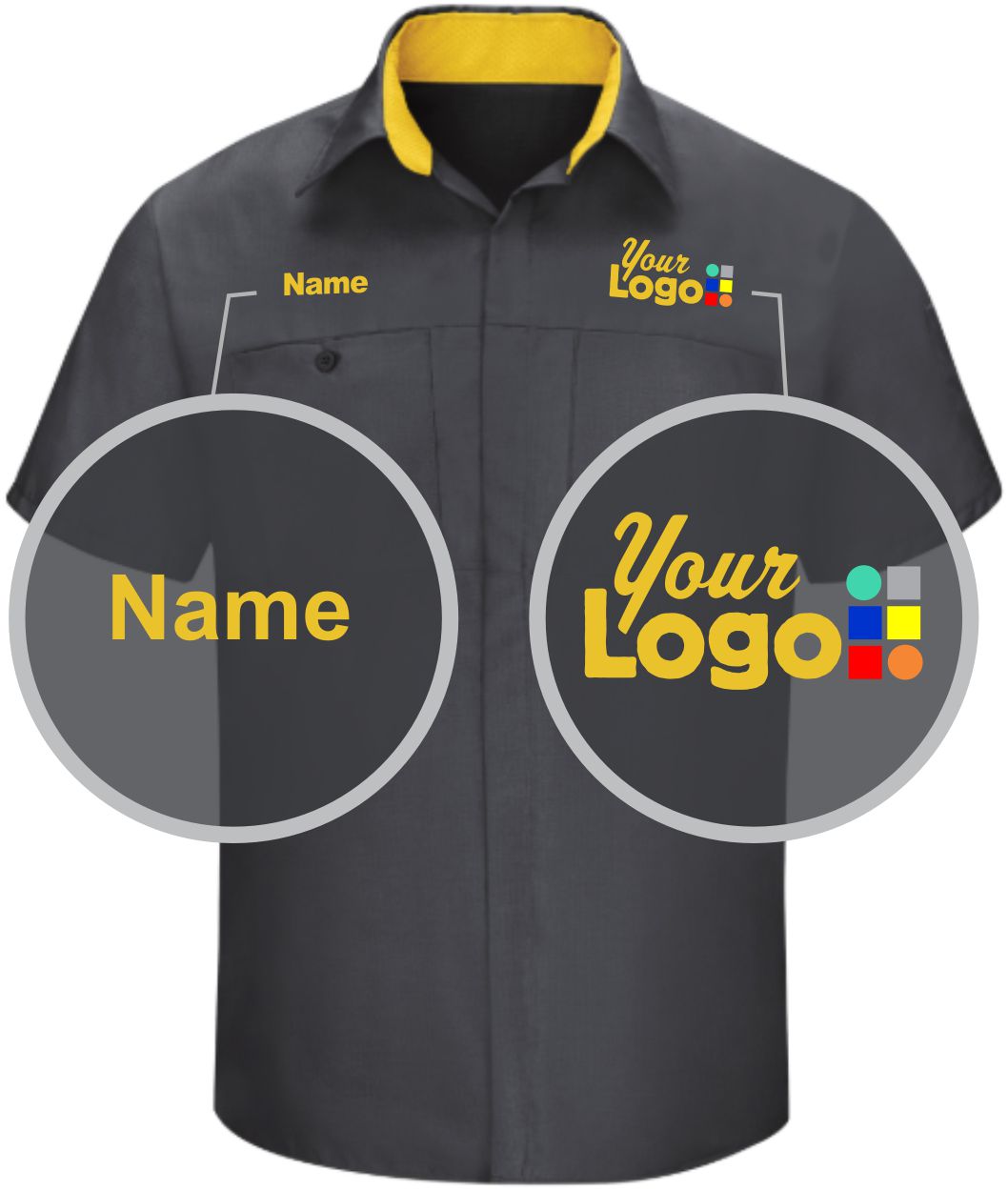 RedKap S/S Performance Plus Custom Work Shirt, color: Charcoal/Yellow