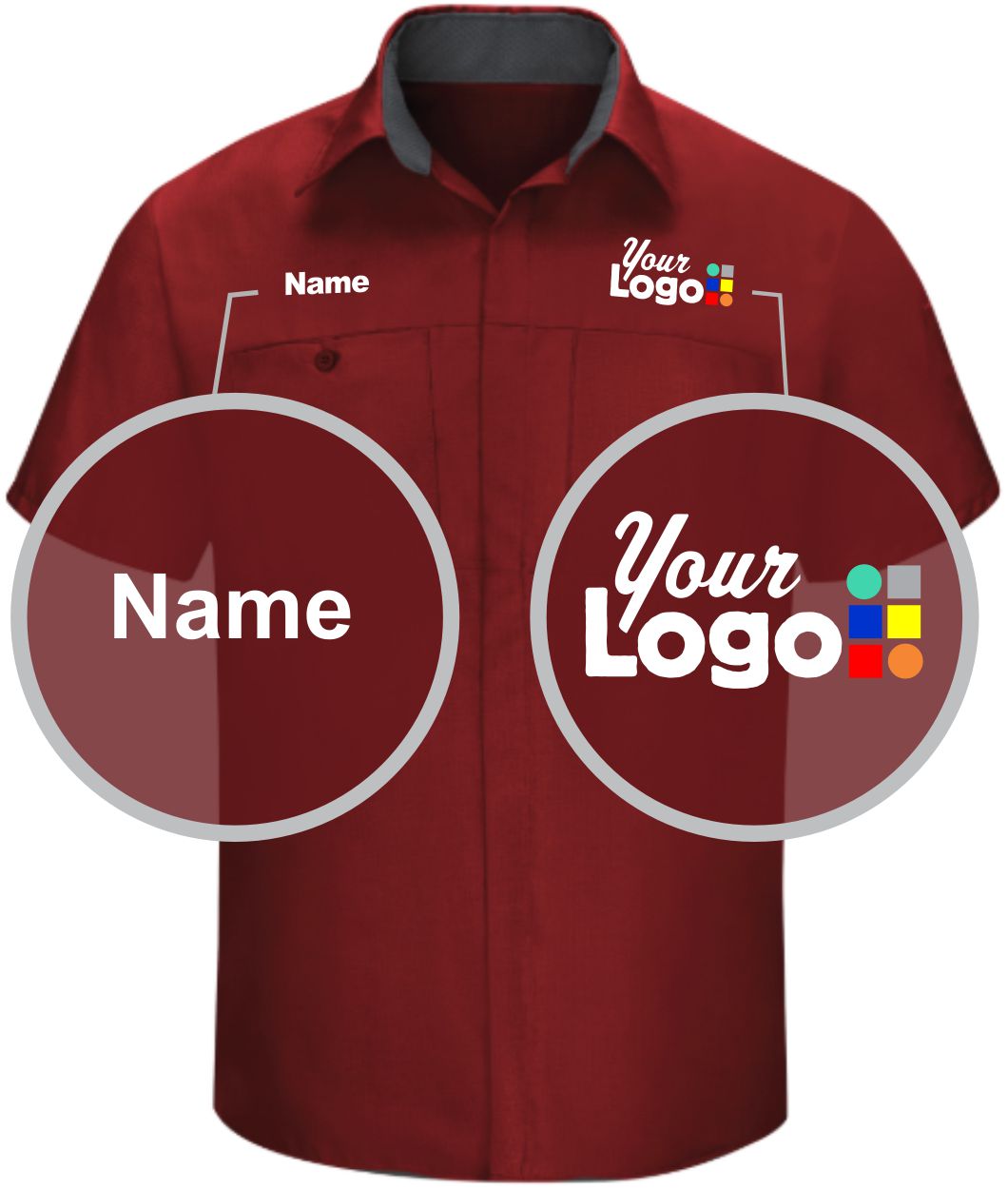 RedKap S/S Performance Plus Custom Work Shirt, color: Fireball Red/Charcoal