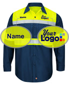 RedKap L/S Hi-Visibility ColorBlock Custom Work Shirt, color: Navy/Fluorescent Yellow
