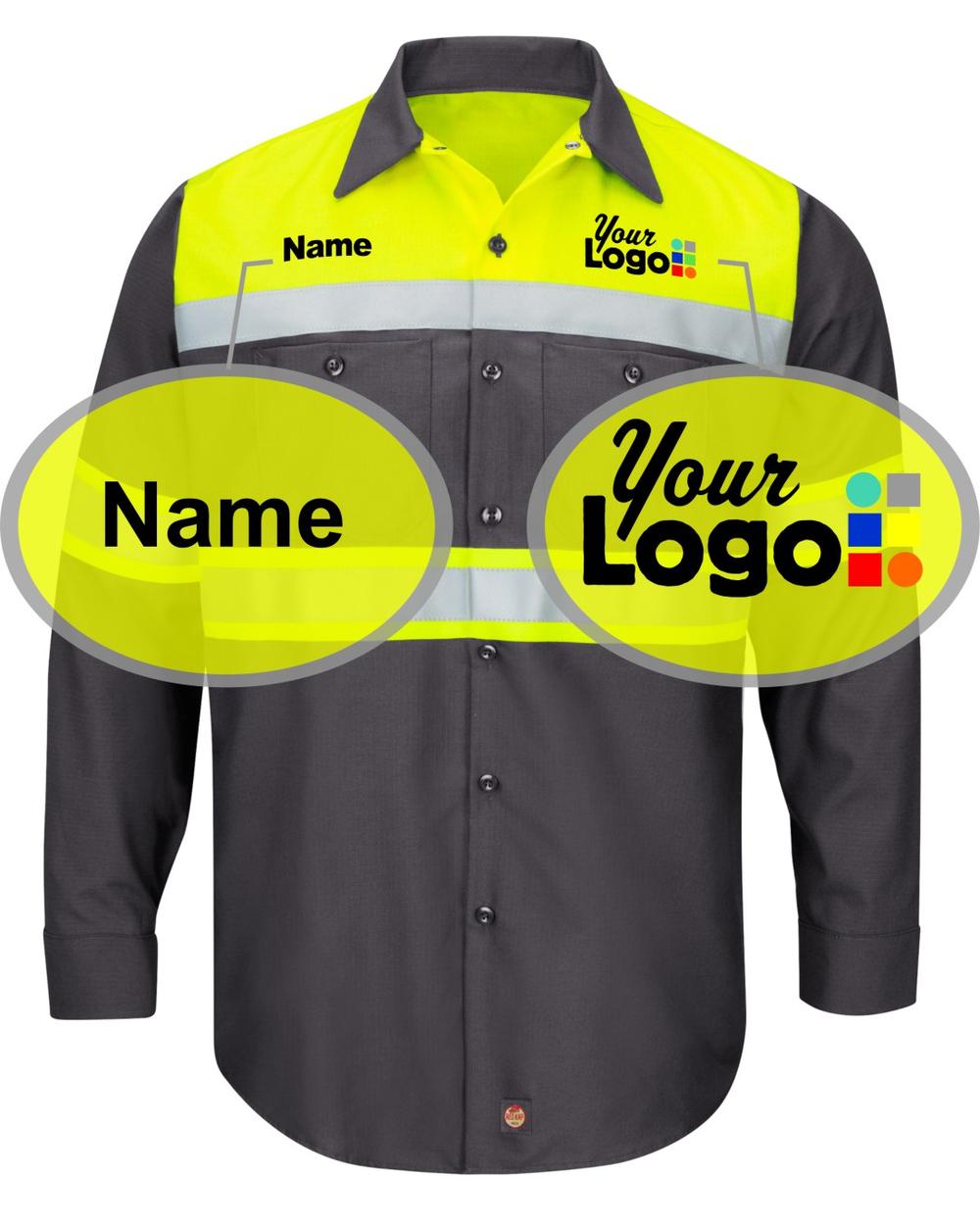 RedKap L/S Hi-Visibility ColorBlock Custom Work Shirt, color: Charcoal/Fluorescent Yellow