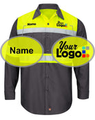 RedKap L/S Hi-Visibility ColorBlock Custom Work Shirt, color: Charcoal/Fluorescent Yellow