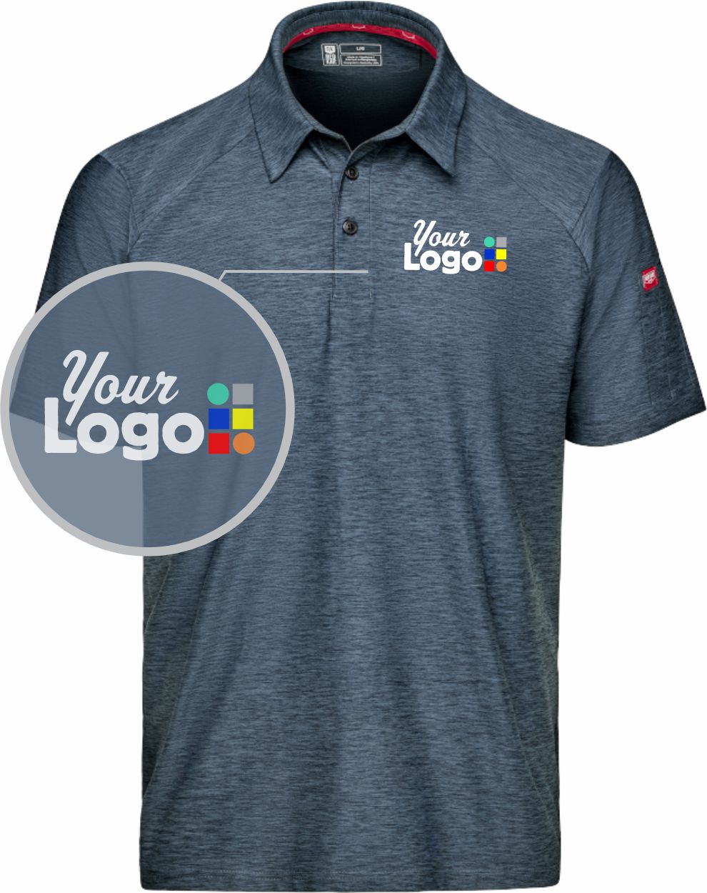 RedKap S/S Cooling Stretch Jersey Custom Golf Shirt, color: Blue Heather