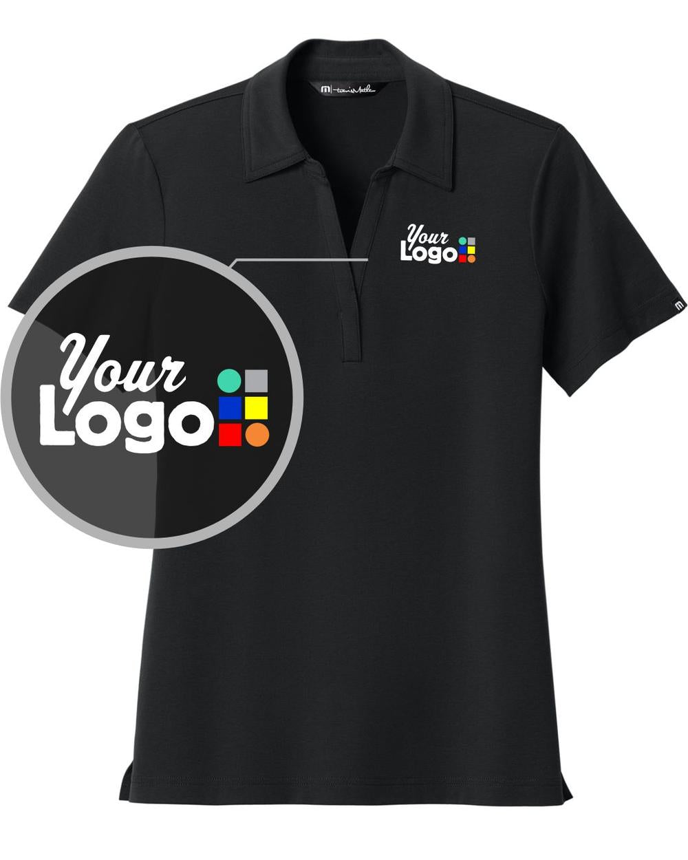 TravisMathew Women's S/S Glenview Solid Custom Golf Shirt, color: Black