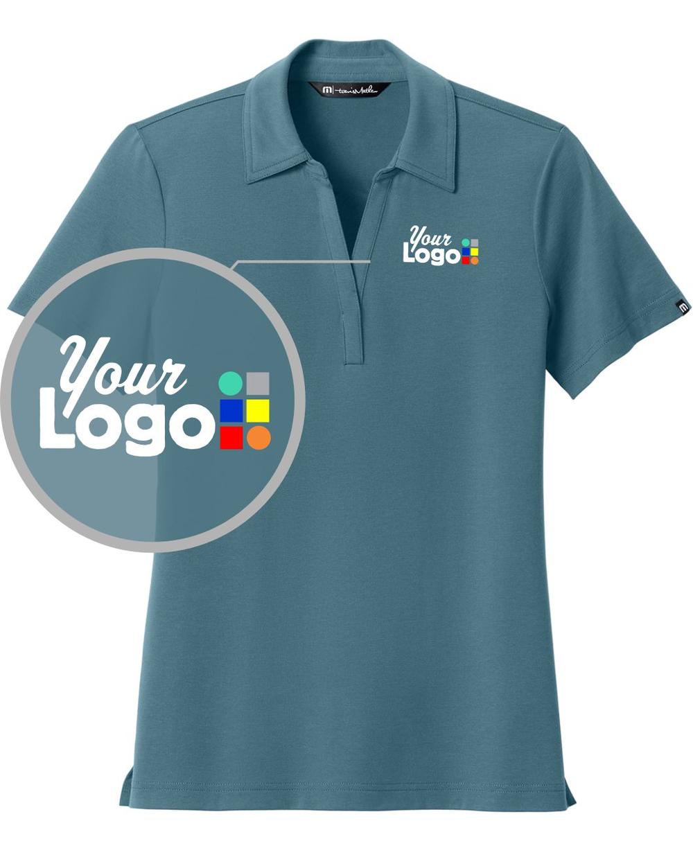 TravisMathew Women's S/S Glenview Solid Custom Golf Shirt, color: Stellar Blue