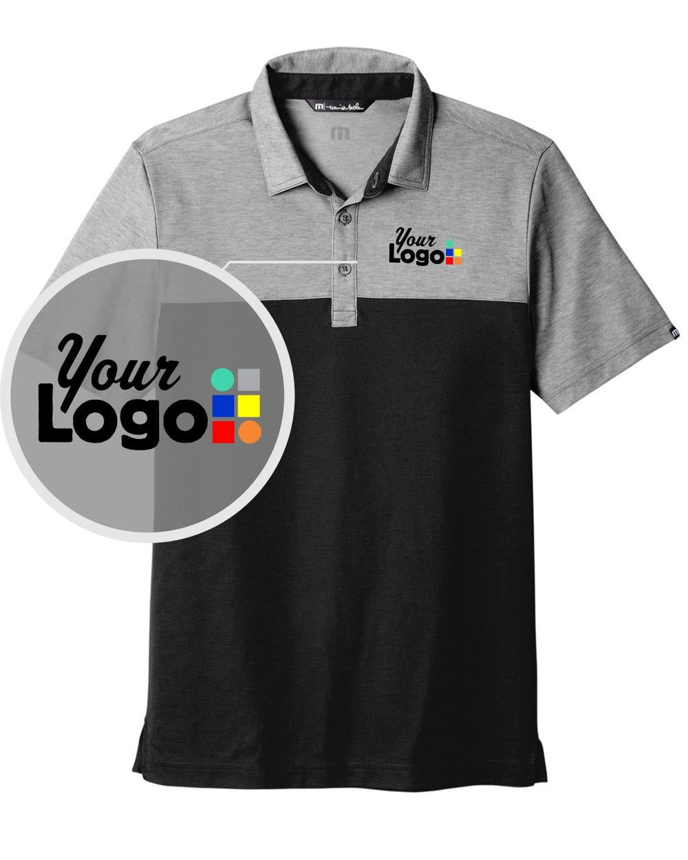 TravisMathew S/S Oceanside Blocked Custom Golf Shirt, color: Black Heather/Black