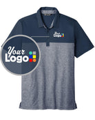 TravisMathew S/S Oceanside Blocked Custom Golf Shirt, color: Blue Nights/Blue Nights Heather