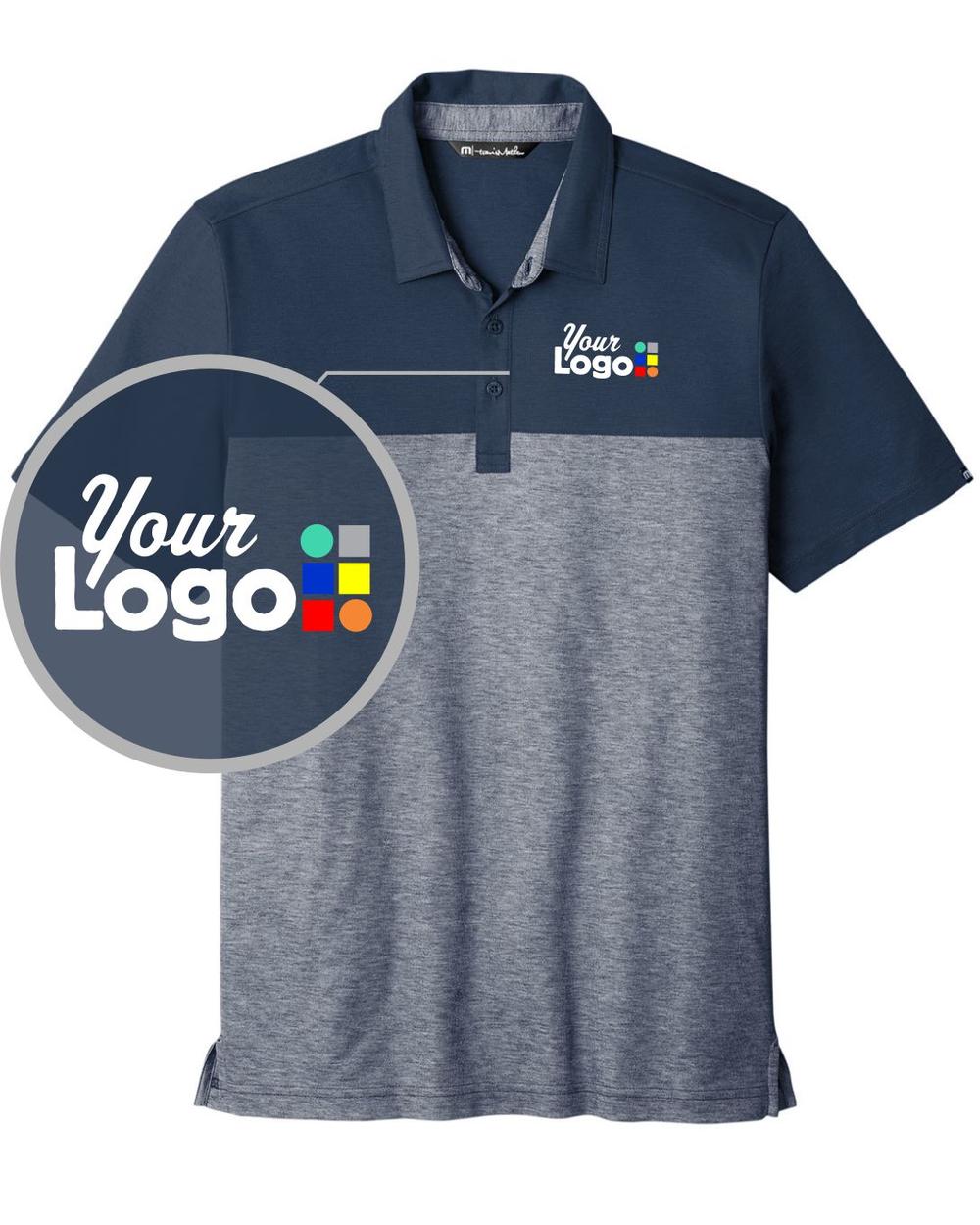 TravisMathew S/S Oceanside Blocked Custom Golf Shirt, color: Blue Nights/Blue Nights Heather