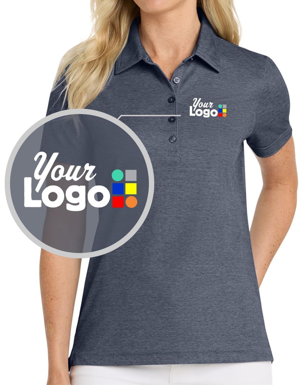 TravisMathew Women's S/S Oceanside Heather Custom Golf Shirt, color: Blue Nights Heather